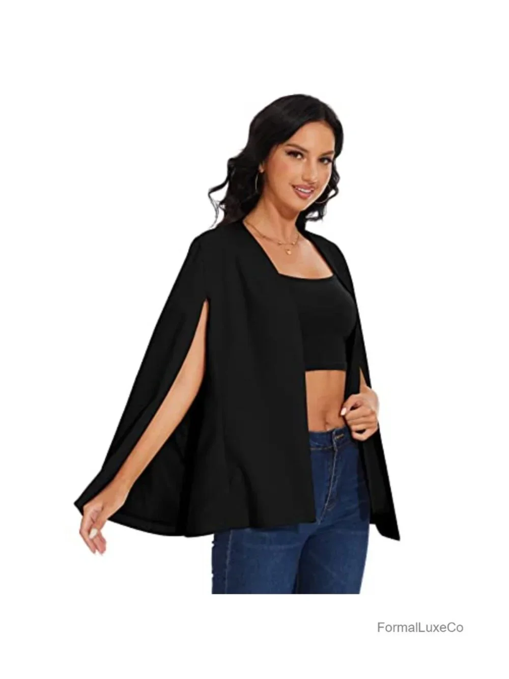 Split Sleeve Cape Blazer Open Front Casual Work Jacket